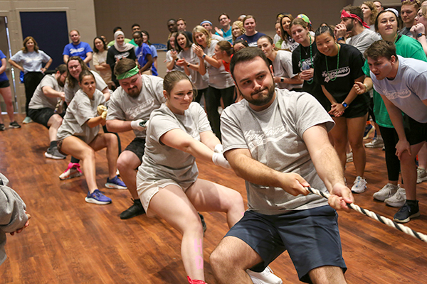students competing in tug of war