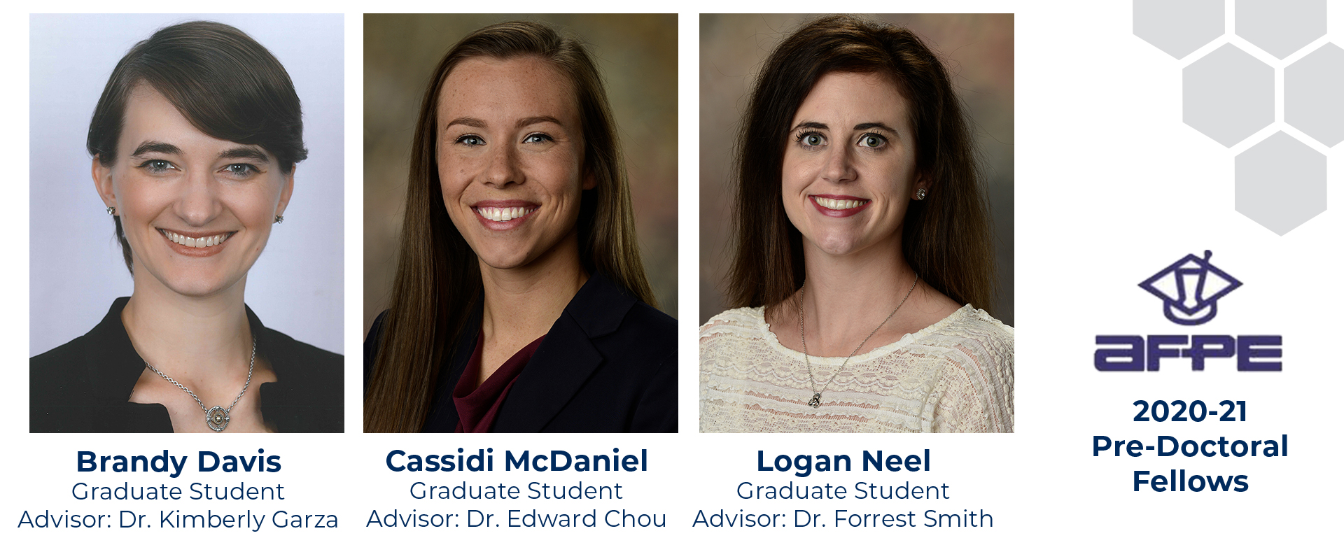 Head shots of three students