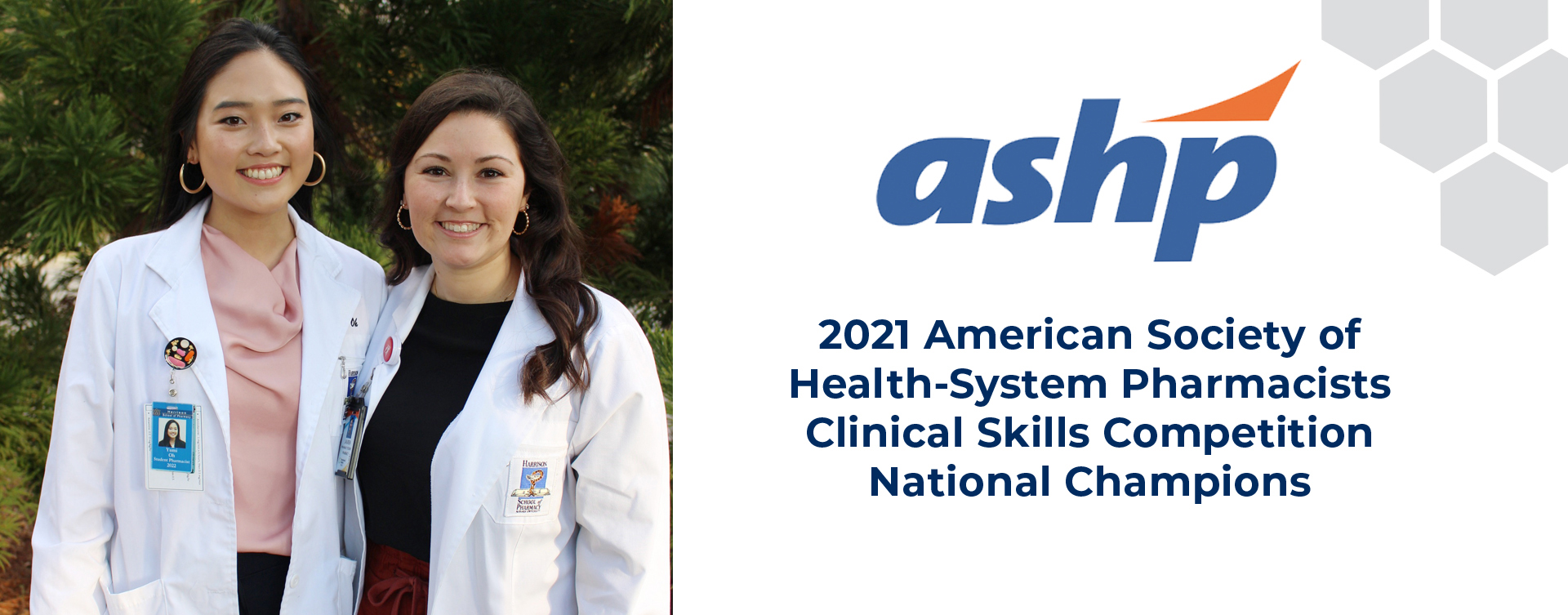 Photo of Yumi Oh and Lauren Campisis with ASHP logo